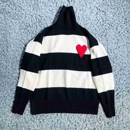 High Set Edition Amis Same Autumn And Winter French Love Jacquard Men S Women Loose Stripe Neck Knitting Sweater