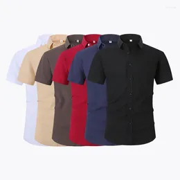 Men's Casual Shirts Anti-Wrinkle Stretch Slim Elasticity Fit Male Dress Business Basic Short Sleeved Men Social Formal Shirt USA SIZE S-2XL