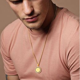 Pendant Necklaces Mens Bible Verse Prayer CZ Necklace Jewellery Stainless Steel Coin Medal Pendant Necklaces 230426