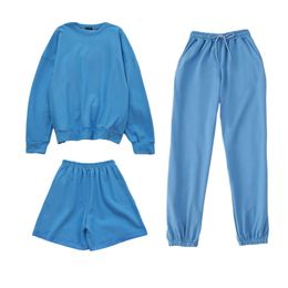 Dress Sold Separately Womens Tracksuits 3 Piece Oversized Sweatshirt Sweatpant Sporting Shorts Sweat 3 Piece Outfit Solid Colour Sets