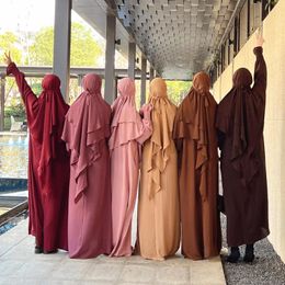 Ethnic Clothing Dubai Turkey Muslim Abaya Modest Long Maxi Dress Khimar 2pcs Islamic Clothes Suits Ladies Full Cover Prayer Garments Caftan