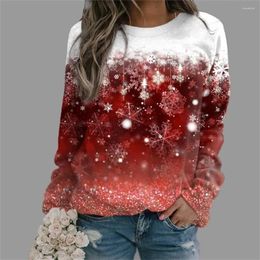 Women's T Shirts Women' FashionLongSleeve Casual T-shirtRound Neck Snowflake Print LooseSweatshirt Top Loose And Versatile Plus Size