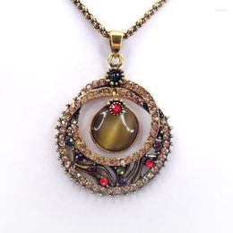 Pendant Necklaces ! Round Colorful Vintage Cold Rhinestone Necklace Fashion Women Sweater Chain Jewelry