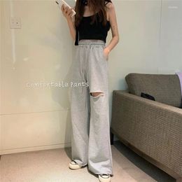 Women's Pants Summer Solid Loose Broken Trousers Lacing Elastic Waist Simplicity Wide Leg Casual Fashion Trend Women Clothing