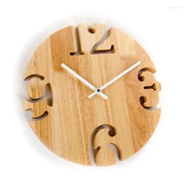 Wall Clocks Nordic 12 Inch Wooden Clock Minimalist Living Room Personality Household Watches Mute Indoor