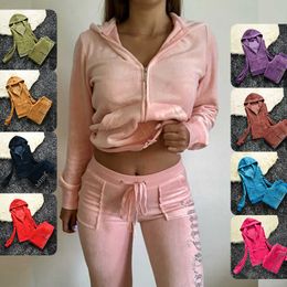 Muleice Apple Women's Tracksuits 2023 Summer Brand Sewing 2 قطعة مجموعات من Velvet Velor Women Track Suit Suit and Pants Met Advanced Design 60 S