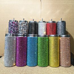 Wholesale 20oz Diamond Straight Tumblers Stainless Steel Water Bottles Colourful Shinny Drinking Cups Double Wall Insulated Tumblers 0427