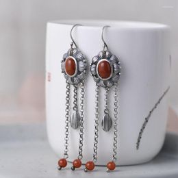 Dangle Earrings FNJ Long Tassel 925 Silver Pure Original S925 Sterling Drop Earring For Women Jewellery Red Agate