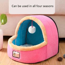 Mats Personality Plush Dog House Comfortable Cat Bed Zipper Animal Sofa Mattress Cute Warm Nest Small Pet Supplies With Toy Ball