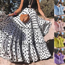 Skirts Fashion Polka Dot Skirt For Women High Waist Ruffled A Line Swing Maxi Retro Feminino Vestidos Causal Beach Dresses