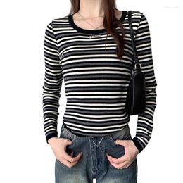 Women's Sweaters Light Weight Scoop Neck Striped Sweater Women Knitted Tops