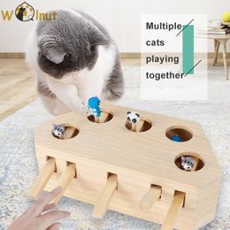 Toys Interactive Cat Whackamole Toy Solid Wood Toys for Indoor Cats Catch Mice Game Kitten Hunting Game Puzzle Box Cat Punch Toys