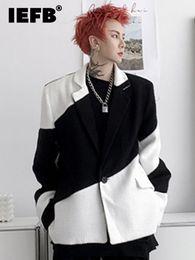 Men's Suits Blazers IEFB Men Suit Korean Fashion 2023 Contrast Colour Long Sleeve Single Breasted Male Jacket Autumn Coat Casual Temperament 9A5200 230427