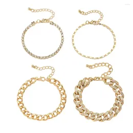 Charm Bracelets Bohemian Bracelet Set Golden Rhinestone 4-piece Adjustable Chain Kit For Women Fashion Jewellery Girls