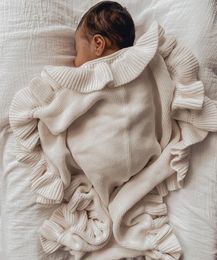 Blankets Swaddling Knitted Baby born Swaddle Wrap Ruffle Toddler Infant Bedding Quilt Born Basket Stroller 230426