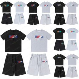 2023 Mens T Shirt Pants 2 Piece Sets Designer Rainbow Towel Embroidery Decoding Tshirts Men's Black White Round Neck T-shirt short sleeve