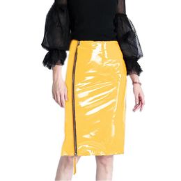 Skirt Sexy Faux Latex Leather Skirt Women Zipper Bodycon Slim Mini Pencil Skirt High Waist Plus Size 6XL7XL Shiny Wet Look PVC Skirt