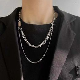 Chains Punk Hip Hop Cross Star Necklace For Women Men Vintage Gothic Sliver Colour Double Layer Neck Chain Necklaces Jewellery Choker