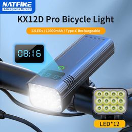 Bike Lights NATFIRE 12 LED Bike Light 4800 Lumen USB C Rechargeable Aluminum MTB Bicycle Light 10000mAh Power Bank Headlight Bike Accessorie P230427