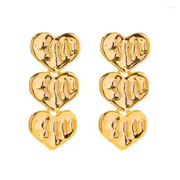 Dangle Earrings Minar French Metallic Love Heart Drop For Women 18K Gold Plated Brass Pleated Long Tassel Earring Daily Jewelry