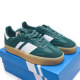 Retro Classical Green Bread Shoes PU Casual Sneakers Lace Up Breathable Shoes for Men Sports Bread Platform Shoes