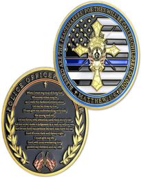 Other Arts and Crafts Thin Blue Line Police Souvenir Challenge Coin Police Officer039s Prayer Peacemaker Coins US Flag Gold Pla8860452