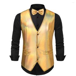 Men's Vests Mens Steampunk Sleeveless V-Neck Disco Shiny Casual Waistcoat Suit Vest Waistcoats Gilet Vintage Tops Men Party Wedding