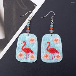 Dangle Earrings Korean Fashion Acrylic Flamingo For Women Temperament Colour Matching Pink Flower Girls Jewellery Summer Vacation Style