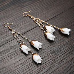 Dangle Earrings Simple Porcelain Flower Bridal Drop Handmade Beads Wedding Jewelry Accessories Women Gold Color Earring