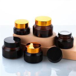 Amber Glass Cream Jars 15g 30g 50g Green Clear Cosmetic Jars Packing Bottle with White Inner Liners and Black Gold Lids Opjhx