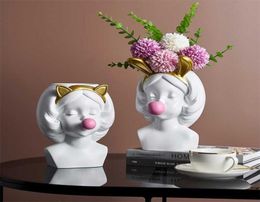 Resin Vase Nordic Modern Home Decoration Cute Girl Blowing Bubbles Decorative Head Carving Flower Vases Pen Holder Vase Flowers 226735457