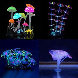 Decorations Aquarium Decorations Glowing Mushroom Glowing Coral Ornaments for Fish Tank Decorations(4 Pieces)