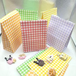 Gift Wrap 10/20pcs Colour Plaid Kraft Paper Bag Birthday Party Wedding Candy Biscuit Storage