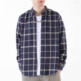 Men's Casual Shirts Korean Male Plaid Long Sleeve Fashion Button Cheque Social Shirt Men Cotton Autumn High Quality Slim Hip Hop Harajuku