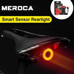 Bike Lights MEROCA Smart Sensor Brake Taillight Bicycle Rear Light Rechargeable Lamp Tail Cycling Flashlight For Bike P230427