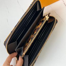 Genuine Leather brand Designers Leopard Wallets wristlet Bags Purse Fashion Zippy top Quality long Wallet Classic Zipper Pocket Ba236F