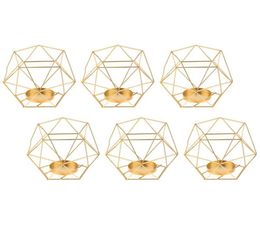 6Pcs Metal Geometric Tea Light Candle Holder Lantern Wedding Holidays Golden Holders314r1634828