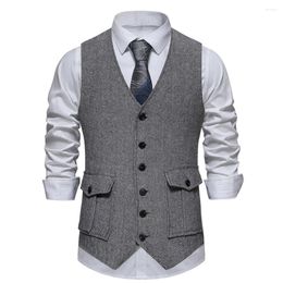 Men's Vests Mens Tweed Waistcoat Vest Vintage Formal Herringbone Retro Business Button Top