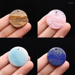 Pendant Necklaces Natural Stone Lapis Lazuli Pendants Big Round Punch Hole Crystal Making For Women Jewellery Diy Trendy Necklace Gifts