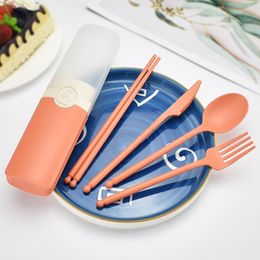 Dinnerware Sets 5Pcs Wheat Straw Tableware Reusable Grade PP Cutlery Spoon Fork Knife Portable Travel Picnic Kits Kitchen Accessories