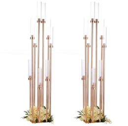 Candle Holders 10PCS Flowers Vases Road Lead Table Centerpiece Gold Metal Stand Pillar Candlestick For Wedding Candelabra1889612