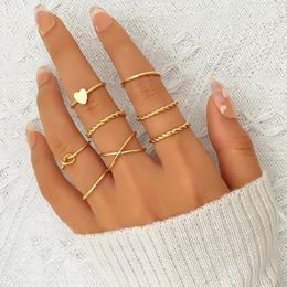 Cluster Rings Boho Fashion Heart Twist Ring Set Woman Vintage Geometric Cross Finger Knuckle For Women 2023 Trendy Jewellery Gift