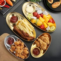 Plates Snack Dish Dumpling Plate Golden Oval Dipping Saucer 304 Stainless Steel Tray Fries Salad Barbecue Seasoning