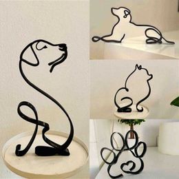 Arts and Crafts Dog Art Sculpture Metal Dog Abstract Minimalist Art Iron Figurines Office Desktop Accessories For Home Decoration Cute Miniature Y23