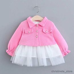 Clothing Sets Girls' spring and autumn casual baby girls' clothing mesh dress+coat sets of newborn fashion clothing princess children's R231127