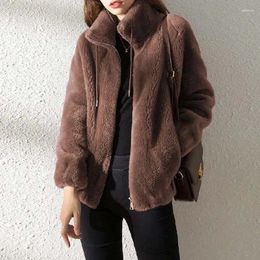 Women's Jackets Women Winter Padded Zipper Coat Solid Lamb Warm Cardigan Jacket Thicken Casual Double-Sided Cashmere Lapel Outwear