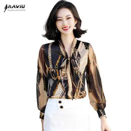 Shirts Bow Long Sleeve Shirt Women Design 2022 New Spring Temerament Fashion Formal Print Blouses Office Ladies Work Tops