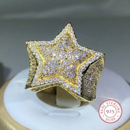 925 Silver Classic Yellow Gold Five Star Zircon Ring For Women Men Big Party Birthday Jewelry Gift 231127