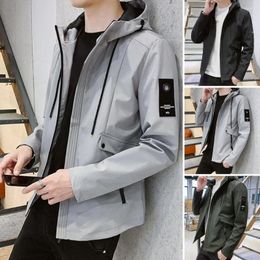 Men's Jackets Men Outerwear Hooded Windproof Winter Coat With Zipper Placket Pockets Stylish Outwear For Autumn