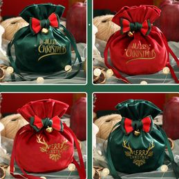 Christmas Gift Bag Printed Apple Velvet Pouch Xmas Present Drawstring Candy Cookie Packaging Bags Home Decor New Year 2024